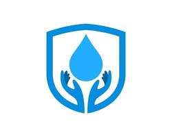 Shield outline with hand care and water drop vector