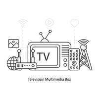 Editable linear design vector of TV multimedia box