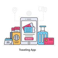 Mobile travelling app illustration in trendy design vector