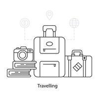 A linear design illustration of travelling bags vector