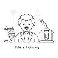 Scientist laboratory illustration in linear design vector