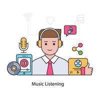 Audio music listening illustration in flat design vector