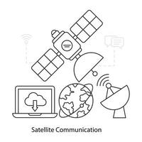 A satellite communication illustration, editable vector