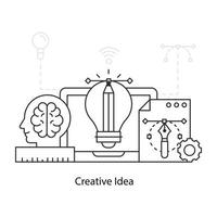 Lápiz dentro de la bombilla que muestra el concepto de idea creativa vector