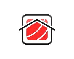 Square japanese sushi with simple house inside vector
