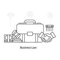 Ilustración de derecho empresarial en diseño lineal. vector