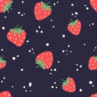 Strawberries with dots and stars seamless pattern on blueberry color background vector