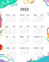 Calendar 2022 template. 2022 calendar planner template. Week starts on sunday. Vector illustration.