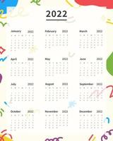 Calendar 2022 template. 2022 calendar planner template. Week starts on sunday. Vector illustration.