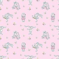 Seamless pattern of cute funny toy rabbits or bunnies. Vector cute pattern for children on a pink background.