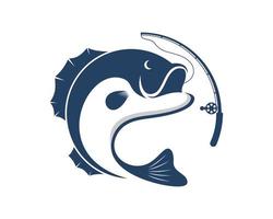 Fishing rod and jumping fish logo vector