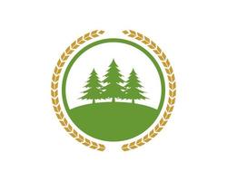 Circular wheat with circle shape and pines tree inside vector