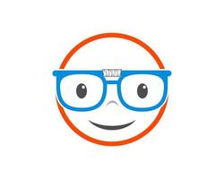 Circle outline shape with happy geek face vector