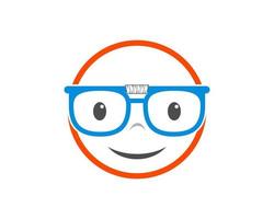 Circle outline shape with happy geek face vector