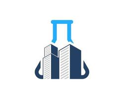 Triangle bottle laboratory with city building inside vector