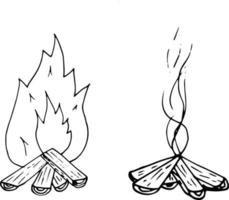 bonfire set icon. hand drawn doodle. , scandinavian, nordic minimalism monochrome camp vector