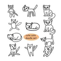 lindos gatos dibujados a mano en estilo doodle. conjunto de elementos para tarjeta de diseño, pegatina, cartel, icono. gracioso, animales, mascotas, gatitos vector