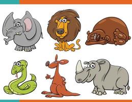 cartoon wild animals comic characters set vector