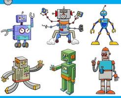 funny robots and droids cartoon characters set vector