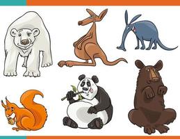 funny cartoon wild animals characters set vector