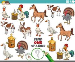 one of a kind game for children with cartoon farm animals vector