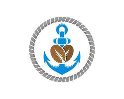 Circular nautical rope with anchor and coffee beans vector