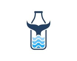 Simple bottle with abstract sea wave and whale tail inside vector