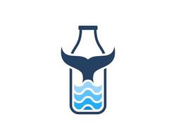 Simple bottle with abstract sea wave and whale tail inside vector