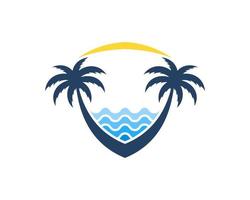Abstract shield with palm tree and beach wave vector
