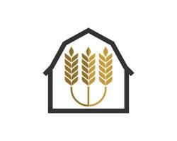 Simple barn outline with three wheat inside vector