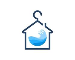 Clothes hanger with simple house and abstract water wave inside vector