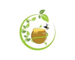 Circular nature leaf with honey and flying bee vector