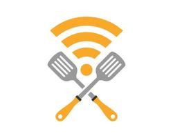 Crossed spatula with network connection symbol vector