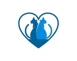 Simple love shape with twin cat inside vector