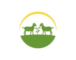 Green farm with twin goat and tree leaf vector