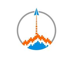 Paper plane launch with pixel bit in the circle vector