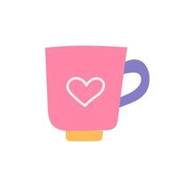 Mug with heart for Valentines Day, vector flat illustration
