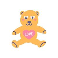Cute teddy bear, Valentines Day toy, vector flat illustration