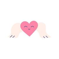 Cute heart with angel wings, Valentines day, vector flat illustration
