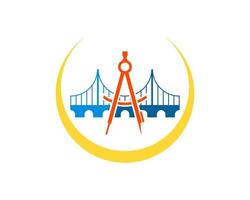 Circle swoosh with bridge and architect ruler inside vector