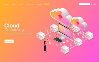 Cloud Computing Services and Technology. Data Storage. Landing Page Template. Vector EPS 10