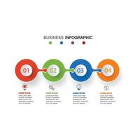 four circle elements with paper icons and place for text to circle white paper. The concept of 4 business development features. Infographic design template. Vector illustration.