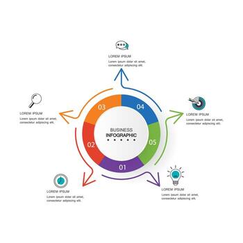 circle element with paper icon and text holder to circle white paper. business development features. Infographic design templates. Vector illustration.