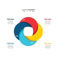 four circle elements with paper icons and place for text to circle white paper. The concept of 4 business development features. Infographic design template. Vector illustration.