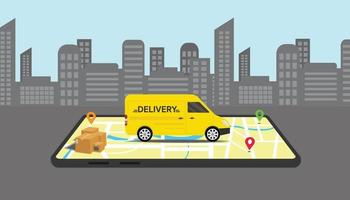 Concept online delivery service, Road map background with a smartphone. vector