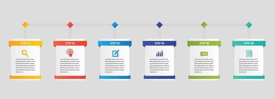 Abstract elements 6 steps options. Infographic business timeline process chart template. Vector modern banner,text box used for presentation and workflow layout diagram.