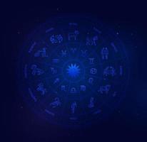 Zodiac wheel and signs with galaxy stars background, Astrology horoscope with signs. Aries, taurus, gemini ,cancer,leo, virgo, libra, scorpio, sagittarius, capricorn, aquarius , pisces, vector symbols