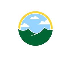 Circle shape with green mountain and clear sky vector