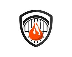 Shield with barbeque grill and fire vector