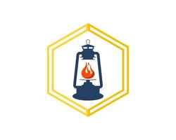 Hexagonal shape with traditional lantern inside vector